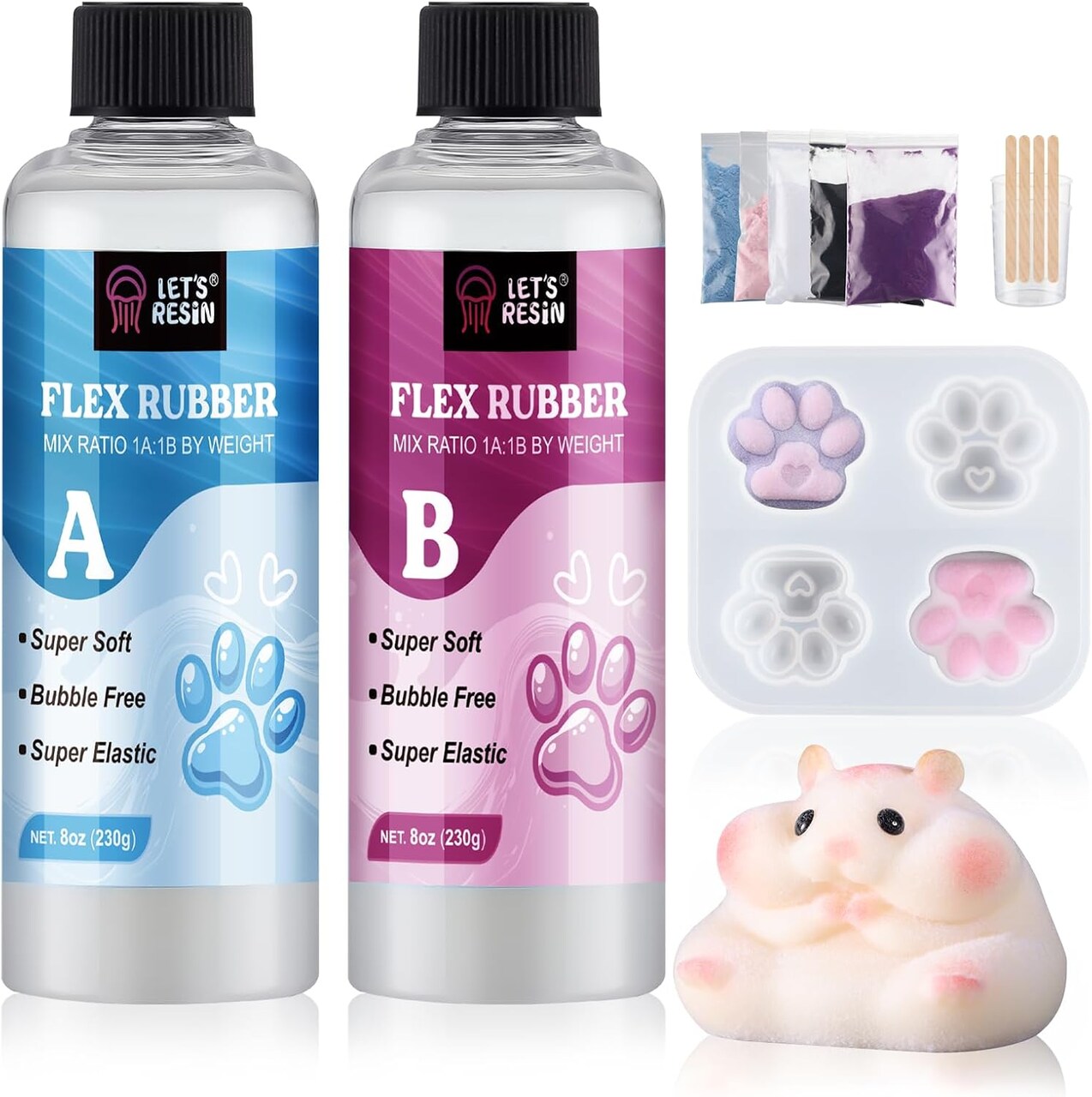 LET'S RESIN Liquid Silicone for Squishy Maker, Super Soft Silicone Rubber Making Kits 1:1 AB Ratio Mix for Taba Squishy, Molding Cat's Paw, DIY Decompression Gift